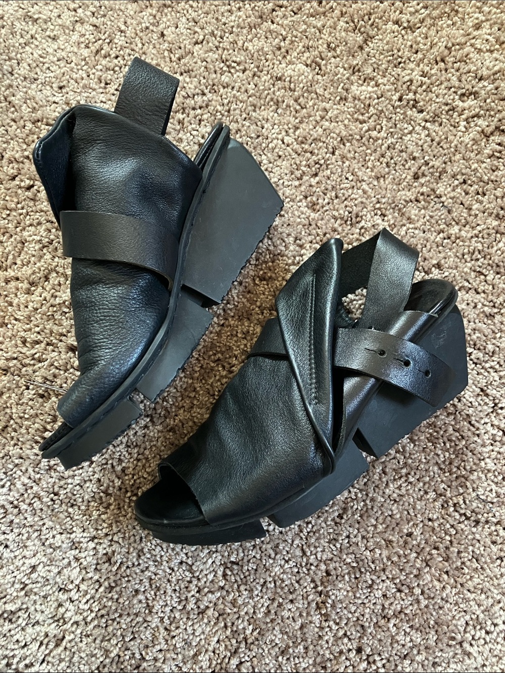 Trippen Black Leather Slingback Wedge Sandals German made